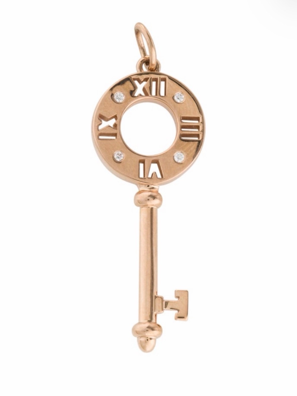 Tiffany & Co. Rose Gold Roman Numeral Key Pendant with Diamonds Atlas Collection